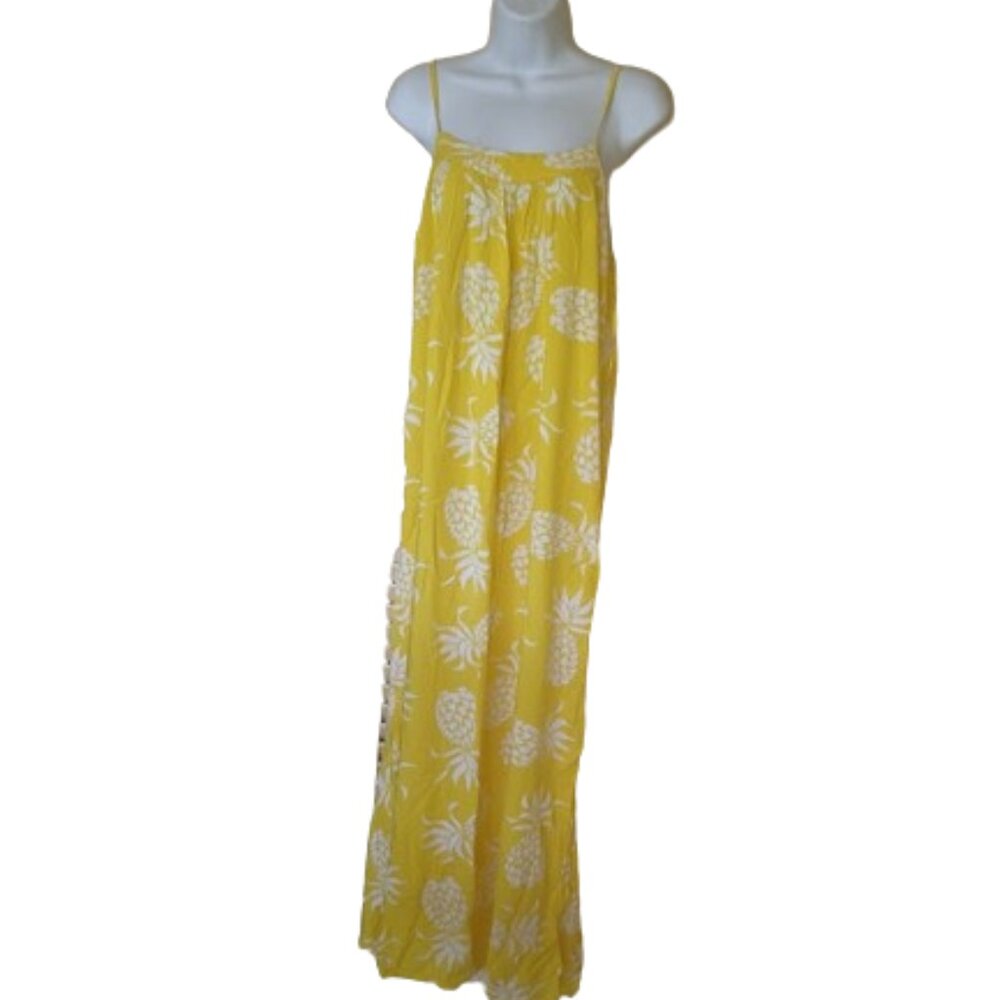 Yellow White Tropical Pineapple Print Maxi Dress Size Small